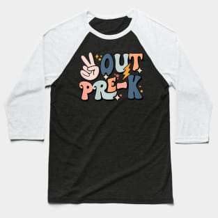 Groovy Last Day Of School Pre-Kindergarten Peace Out Pre-K Baseball T-Shirt